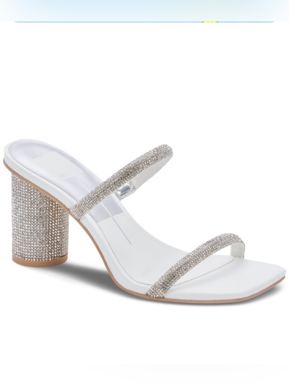 Dolce Vita Noles Iconic Women's White Crystal Strap Block Heel Sandal Rhinestone